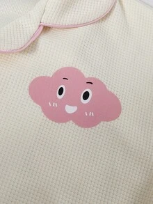 2pcs Fashionable Cloud Pattern Cardigan Pajama Set, Long Sleeve Top And Pants, Loungewear - Apricot - View 6