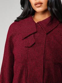 MISSGUIDED Cropped Button Front Houndstooth Coat Winter Outerwear Oversized Collar - Red - View 5