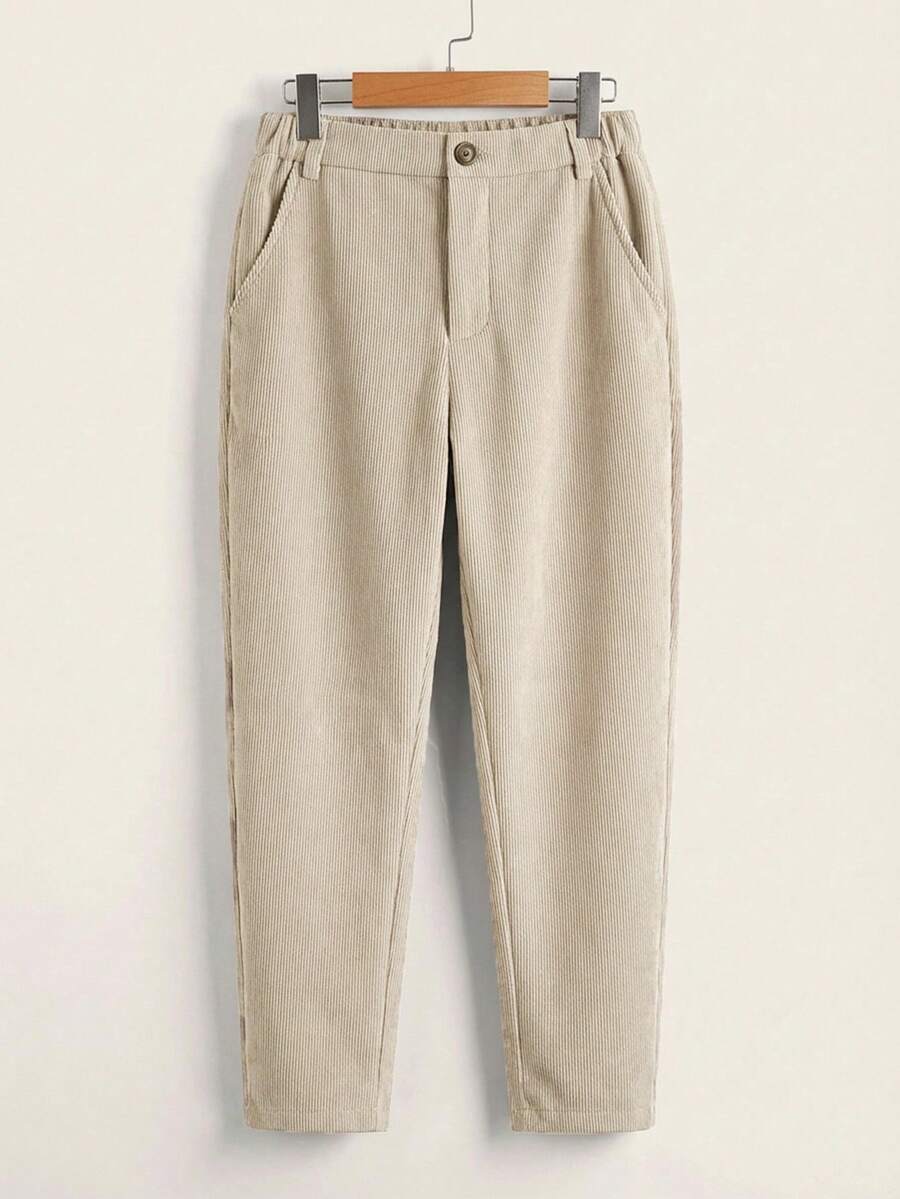 SHEIN 男童休闲舒适中腰梭织裤 - 杏色 - 查看 1