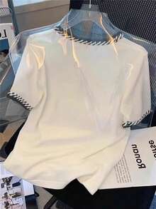 Resyla Áo thun tay ngắn họa tiết tương phản thường ngày dành cho nữ, mùa hè - trắng - Xem 2