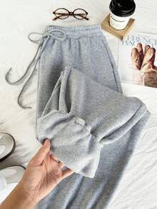 Comfortcana Plus Drawstring Waist Slant Pocket Sweatpants Graduation,Back To School Outfits,Graduation,Teacher Outfits For Women,Back To School - Light Grey - View 1