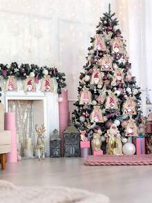 12个/6个装圣诞抽绳礼品袋，亚麻和黄麻圣诞包装袋，圣诞矮款亚麻包装袋，可重复使用的圣诞亚麻袋，适合节日派对礼物，非常适合圣诞节和节日派对用品，可用于包装圣诞派对小礼物或送给朋友、同事的礼物，也可用于圣诞节和新年派对的礼物和用品DIY圣诞家居装饰。 - 粉色 - 查看 5