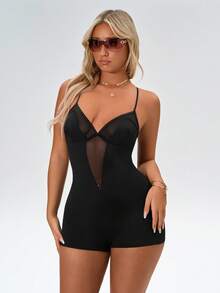 Body de mujer de unicolor y sexy de malla - Negro - Ver 11