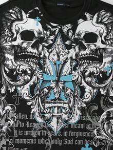 ROMWE MEN Men's Gothic Dark Print Short Sleeve T-Shirt, Loose Fit - Black - View 4
