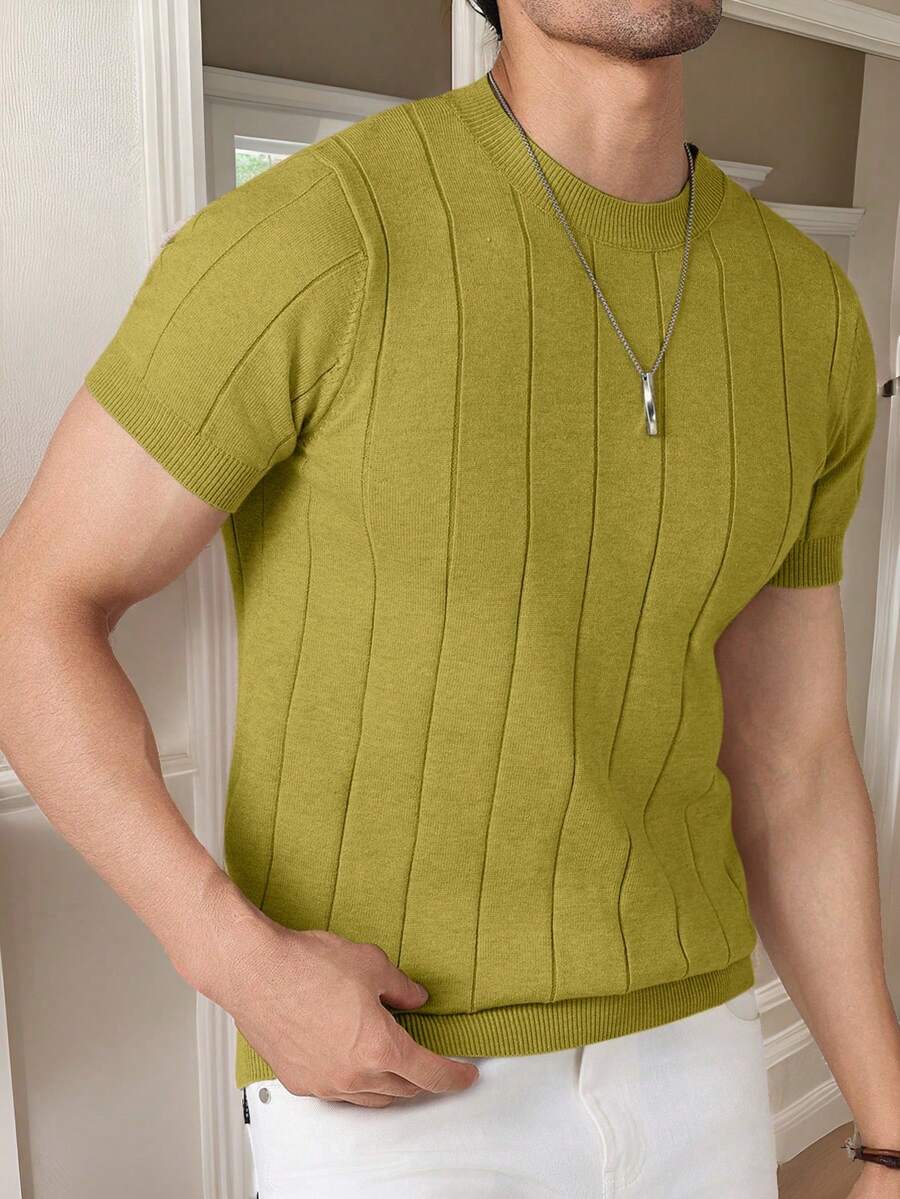 Manfinity Homme Men's Casual Solid Color Short Sleeve Knit Top - Green - View 1