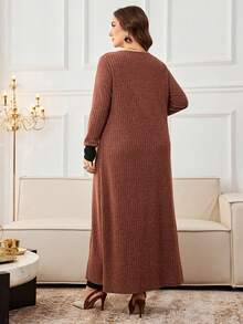 Al Najma 大码女式土耳其阿拉伯风格拼接长袖休闲舒适连衣裙，秋冬款