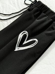 Comfortcana Plus Heart Print Drawstring Waist Joggers - Black - View 4