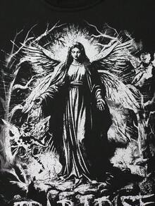 ROMWE MEN Goth Spring/Summer Casual Graphic Men'S Casual Crew Neck Creative Printed Short Sleeve T-Shirt, Loose Fit - Black - View 2