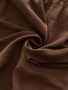 Flirla Damen Hemd in Große Größen, einfarbig, mit Kragen, Knopfleiste, plissiertem Saum, Dekor an den Schulterträgern, kurze Jacke, Langarm, schokoladenbraunes Hemd, eleganter französischer Retro-Street-Style, vielseitig einsetzbar, geeignet für Lässig, Winter, Halloween, Weihnachten, Thanksgiving, Nachmittagstee, Familientreffen - Schokoladenbraun - Übersicht 8