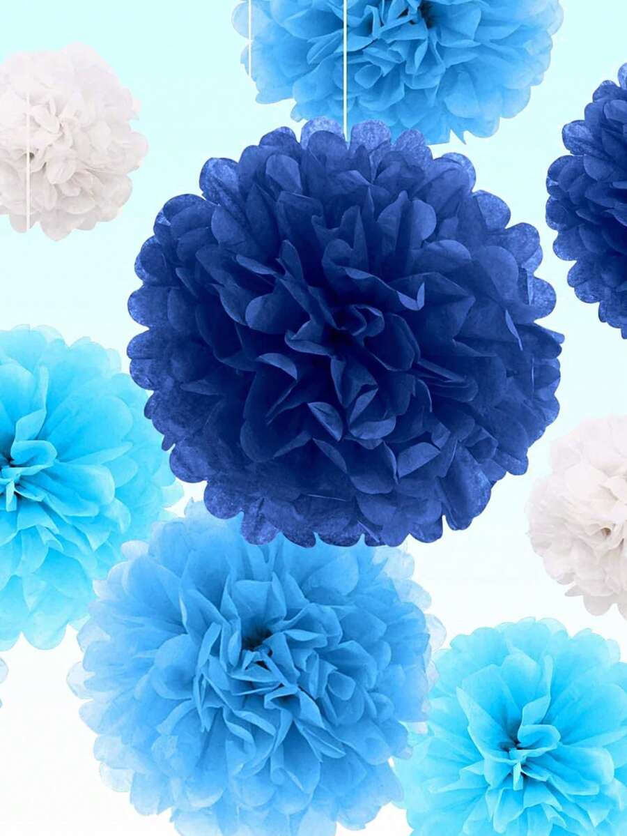 8个/16个装 - 深蓝色、浅蓝色、天蓝色和白色纸花球套装 - 适用于婚礼、生日派对和家居装饰 - 藍色 - 查看 1