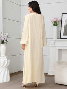 Al Najma 优雅刺绣长袖土耳其和阿拉伯传统女式长裙 - 黃色 - 查看 2