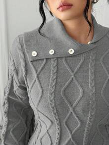 Elenzga 女士优雅时尚长袖宽松大码毛衣连衣裙，适合冬季外出和婚礼宾客穿着 - 灰色 - 查看 8