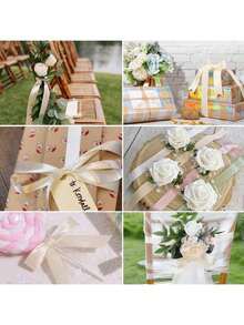 1 rollo de cinta de satén de poliéster - Caja de regalo, caja de caramelos, caja de pasteles, cinta de decoración de flores frescas (teñida a máquina con ligera diferencia de color) - Champán - Ver 2