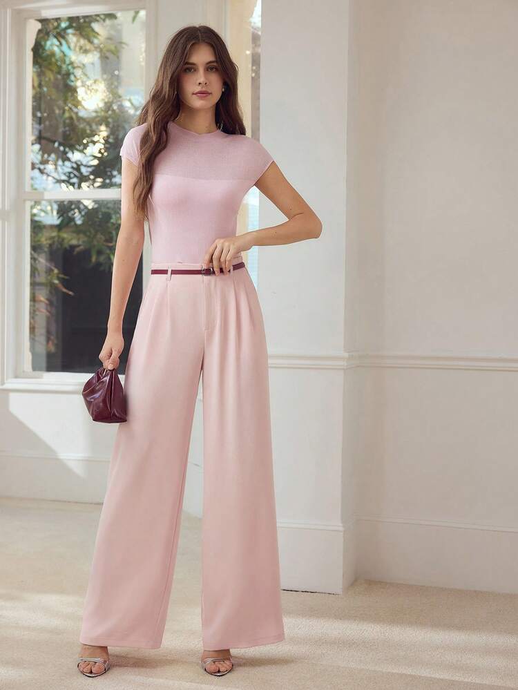 PLEATED WIDE LEG LOOSE SUIT PANTS