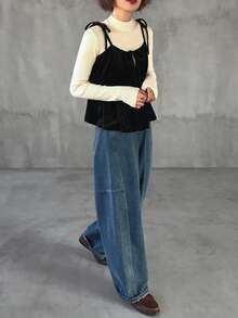 FRIFUL Canotta casual da donna con colore unito e cinturino regolabile - nero - Visualizzare 2