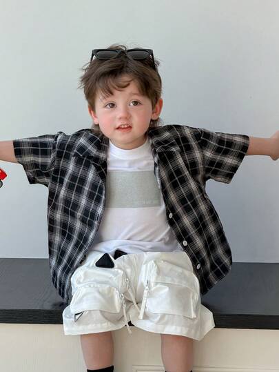 DAZY Toddler Boys' Plaid Casual Street Style Top