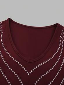 Xyvia Vestido ajustado de mujer con decoración de rhinestones para ropa de Año Nuevo - Burdeos - Ver 4