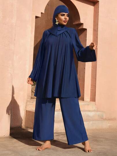 Swim Mulvari Plus Size Women 2pcs Solid Color Loose Fit Modest Hooded Burkini Swimsuit Set Summer Bikinis Summer 2026 Christmas Clothes New Year Clothes Party Clothes Beach Outfit For Women Casual Clothes  Summer Bikinis Summer 2026 Christmas Clothes New Year Clothes Party Clothes Beach Outfit For Women Casual Clothes