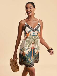 Travachic 女士碎花无袖迷你连衣裙，适合春夏度假穿着 - 彩色 - 查看 4