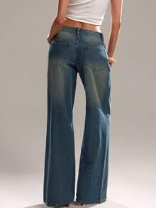 SHEIN Forever 21 Women's Loose Fit Pocket & Rivet Design Wide Leg Casual Jeans - Light Wash - View 2