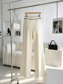 Elenzga Women's Elegant Minimalist Solid Color Button Decor Versatile Pants, Suitable For Autumn/Winter - Apricot - View 2