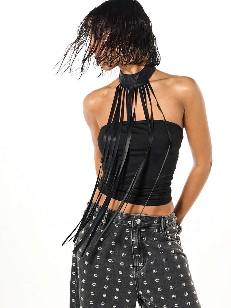 SUMWON WOMEN Fringe Bandeau Top With Halter Neck