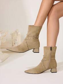 CUCCOO CHICEST Women's Fashion Versatile Commute Chunky Heel Ankle Boots - Khaki - View 4