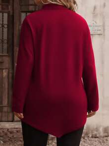 EMERY ROSE Women's Plus Size Asymmetrical Hem Soft Knit Turtleneck T-Shirt, Fashionable For Autumn/Winter - Burgundy - View 2