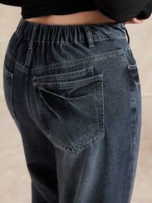 Dazy Plus Vintage Washed Loose Straight Leg Casual Long Jeans, Plus Size For Women, All Season