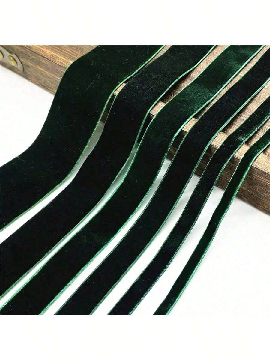 1 Piece 25 Yards Dark Green Large Roll Single-Sided Non-Stretchy Colored Velvet Ribbon, Velvet Satin Ribbon, Flocked Satin Ribbon For Bow DIY, Clothing, Christmas Tree, Cabinet, Christmas Holiday Decoration (Length Measured Manually With Possible Deviations) - 25 Yards Dark Green - View 1