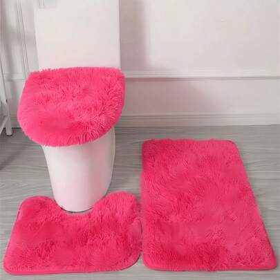 3pcs Solid Color Absorbent Bath Mat & Toilet Mat Home Bathroom Decor Outdoor Rug Door Mat Fall Decor Carpet Bathroom Accessories Back To School