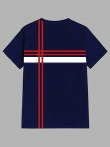 Manfinity RelaxMax 男士条纹圆领短袖休闲百搭T恤 - 藏蓝色 - 查看 3