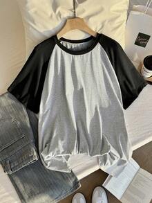 Comfortcana Camiseta de Manga Raglán con Bloqueo de Color Talla Grande, Verano - Negro - Ver 5