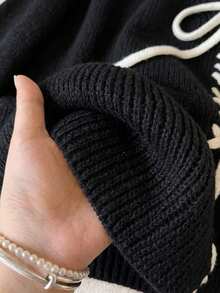 SHEIN Unity Women's Contrast Color Tie Front Casual Long Sleeve Cardigan Black,Sweaters For Women - Black - View 5