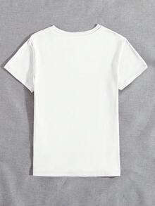 EMERY ROSE Camiseta de mujer de manga corta, cuello redondo, suave, con estampado de parches de diamantes de imitación de colores y de conejo, adecuada para uso diario, vacaciones y tiempo libre - Blanco - Ver 3
