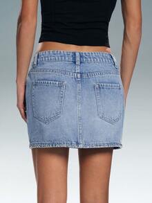 TRNVIE Women's Fashion Pocket Mini Denim Skirt - Blue - View 2