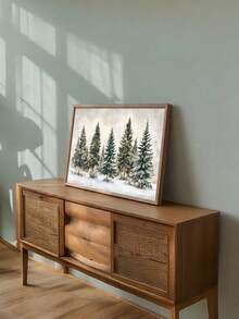 一幅无框冬季风景海报，乡村风格帆布墙画，简约的冬季假日雪景，森林农舍，田园风格装饰复古画，适用于公寓、客厅、卧室、现代家居装饰、家居装饰、秋季装饰、生日装饰、礼物、派对用品、室内节日装饰、墙面装饰。 - 彩色 - 查看 2