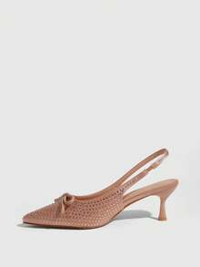 CUCCOO SZL 尖头水钻蝴蝶结高跟派对鞋，杏色 - 杏色 - 查看 9