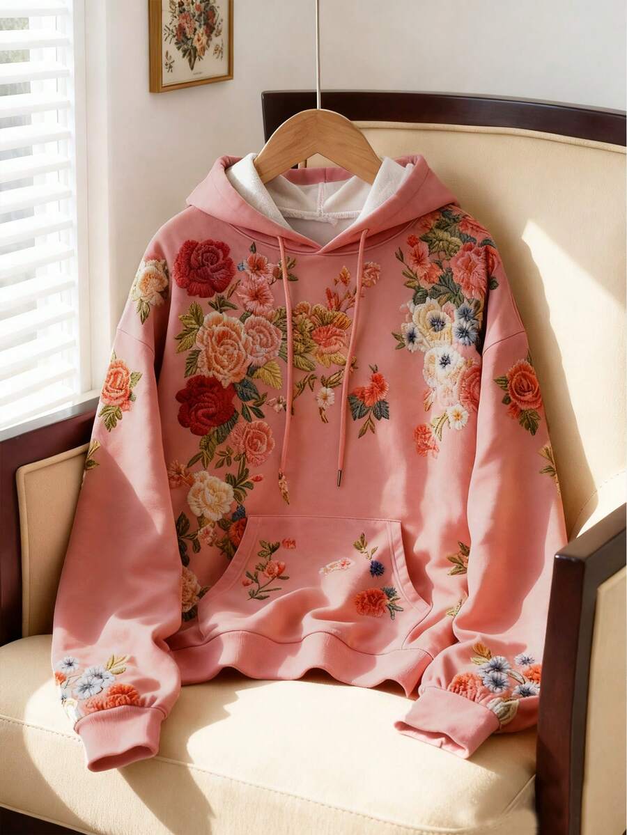 Franclia Women's Floral Print Long Sleeve Hooded Top, Spring/Summer - Multicolor - View 1