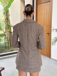 Mélanie ORL Retro Chic Commuting Brown Plaid Suit Set - Cinched Waist Blazer Jacket + Low Waist Skirt 2 Pieces Set (Including Shoulder Pads) In Fall/Winter - Multicolor - View 2