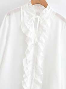 Revavyn Áo cánh nữ tay chuông cổ nhún bèo voan cao cấp thanh lịch - trắng - Xem 10