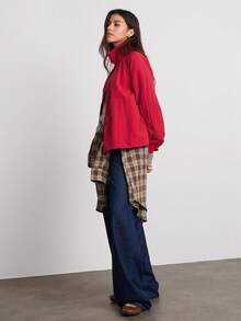 Easelle Áo khoác dài tay cổ đứng màu trơn có khóa kéo tiện dụng, dễ mặc, đi làm hàng ngày cho nữ - Đỏ - Xem 5