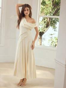 MOTF PREMIUM ELEGANT COWL NECK FLARED HEM LONG DRESS - Apricot - View 7
