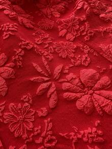 Elenzga 大码优雅提花纹理面料西装背心 - 酒紅色 - 查看 7