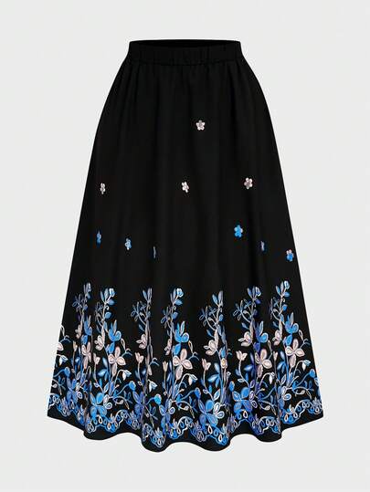 SHEIN Clasi Eleganter Rock mit Blume Muster in Große Größen