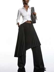 LYSMO 2026 New Arrive Minimalism Spring/Summer Women's Asymmetrical Hem Pleated A-Line Skirt,Work Outfits/Business Casual/ Office Outfits For Women - Black - View 6