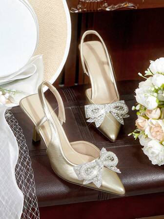 CUCCOO HITCHD Women's Elegant Party Pumps With Beaded Bow Decoration