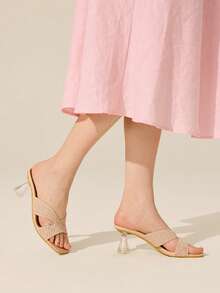 CUCCOO BASICS Women's Summer Vacation Mesh Peep Toe High Heel Shoes, Suitable For Daily Wear For Christmas - Apricot - View 4
