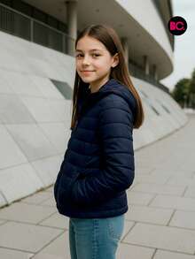 Chamarra Big City Niña Juvenil Moderna Forro Polar - Azul Marino - Ver 4