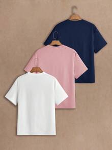 Manfinity VCAY 3pcs/Set Men's Crew Neck Ribbed Knit Casual Short Sleeve T-Shirts Basic T Shirts Men T Shirt Pack Basic Tees - Multicolor - View 2